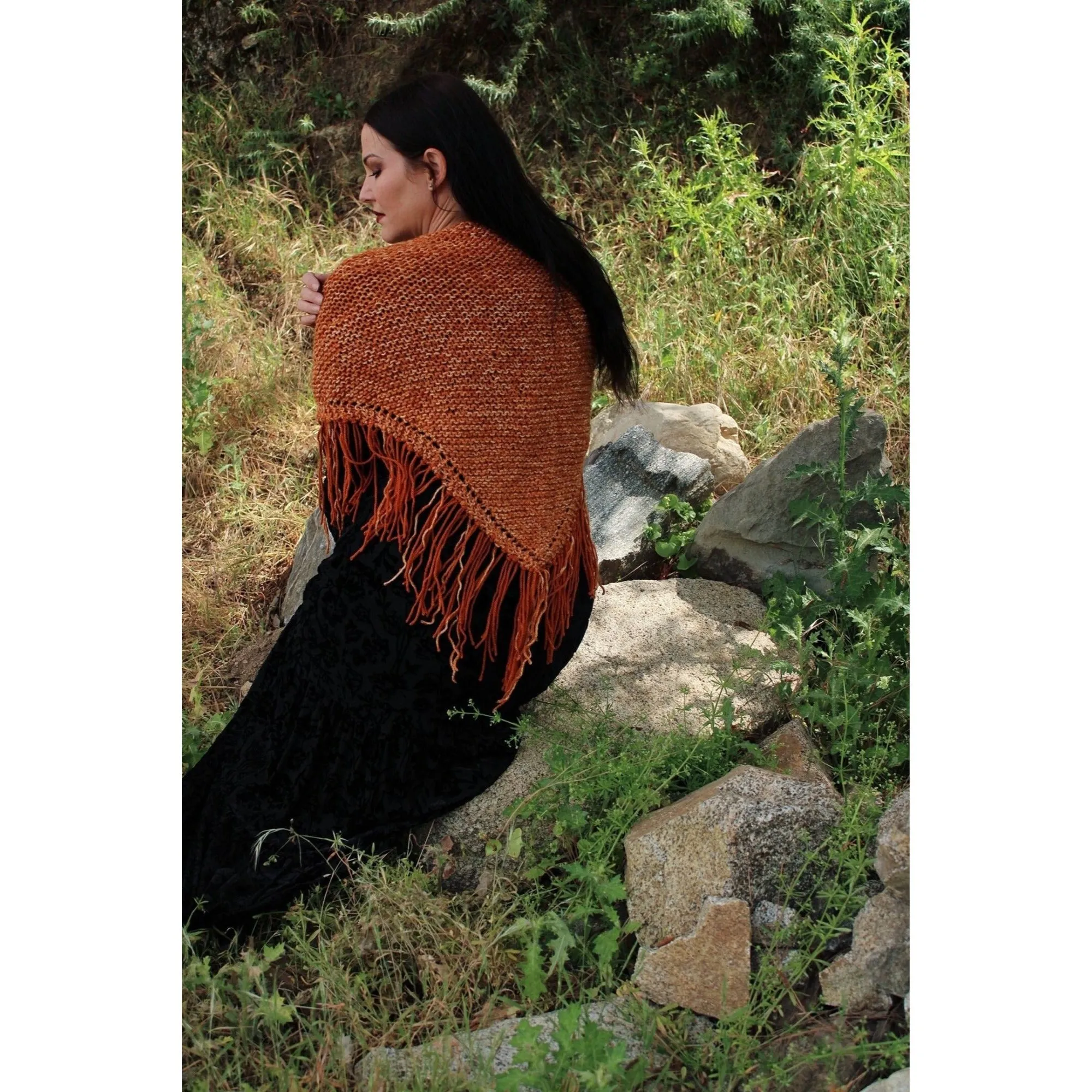 HandKnit "Pumpkin Cream" Orange Shawl With Fringe