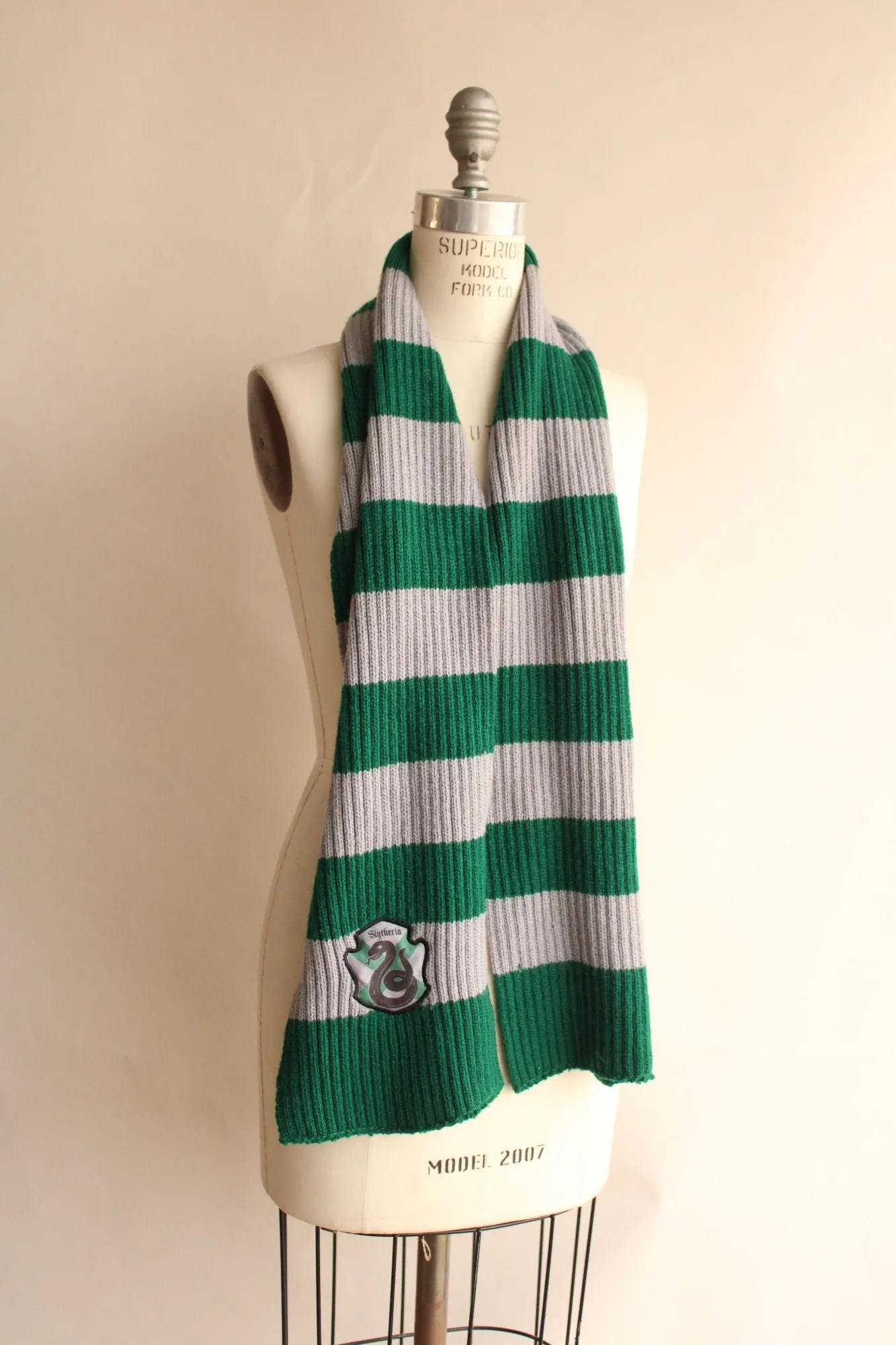 Harry Potter Slytherin Scarf, Unisex, Knit, Green and Gray, Hogwarts Houses