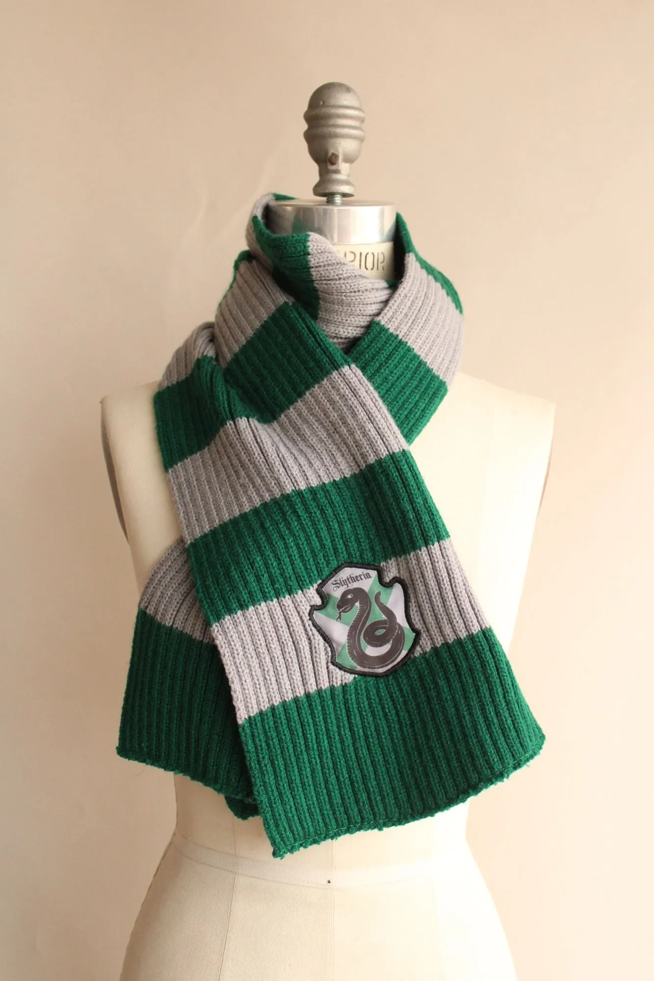 Harry Potter Slytherin Scarf, Unisex, Knit, Green and Gray, Hogwarts Houses