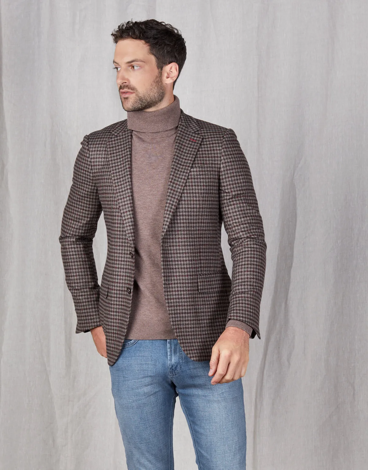 Hawker Brown & Burgundy Check Blazer