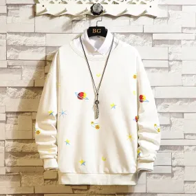 Japanese Large Size Printed Loose Shoulder Round Neck Casual Long-sleeved sweatshirt