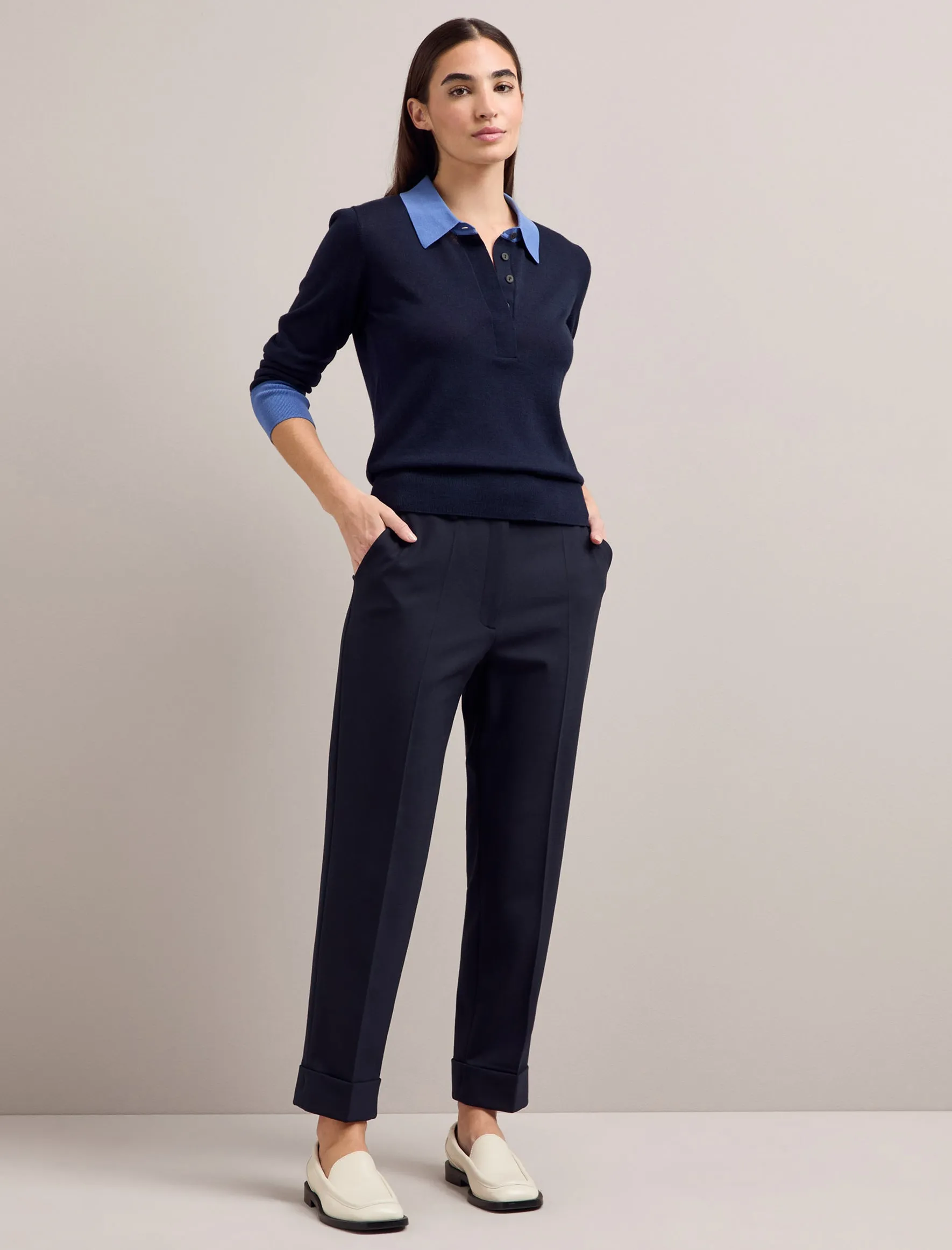 Josie Silk Blend Jumper - Navy Blue Colour Block