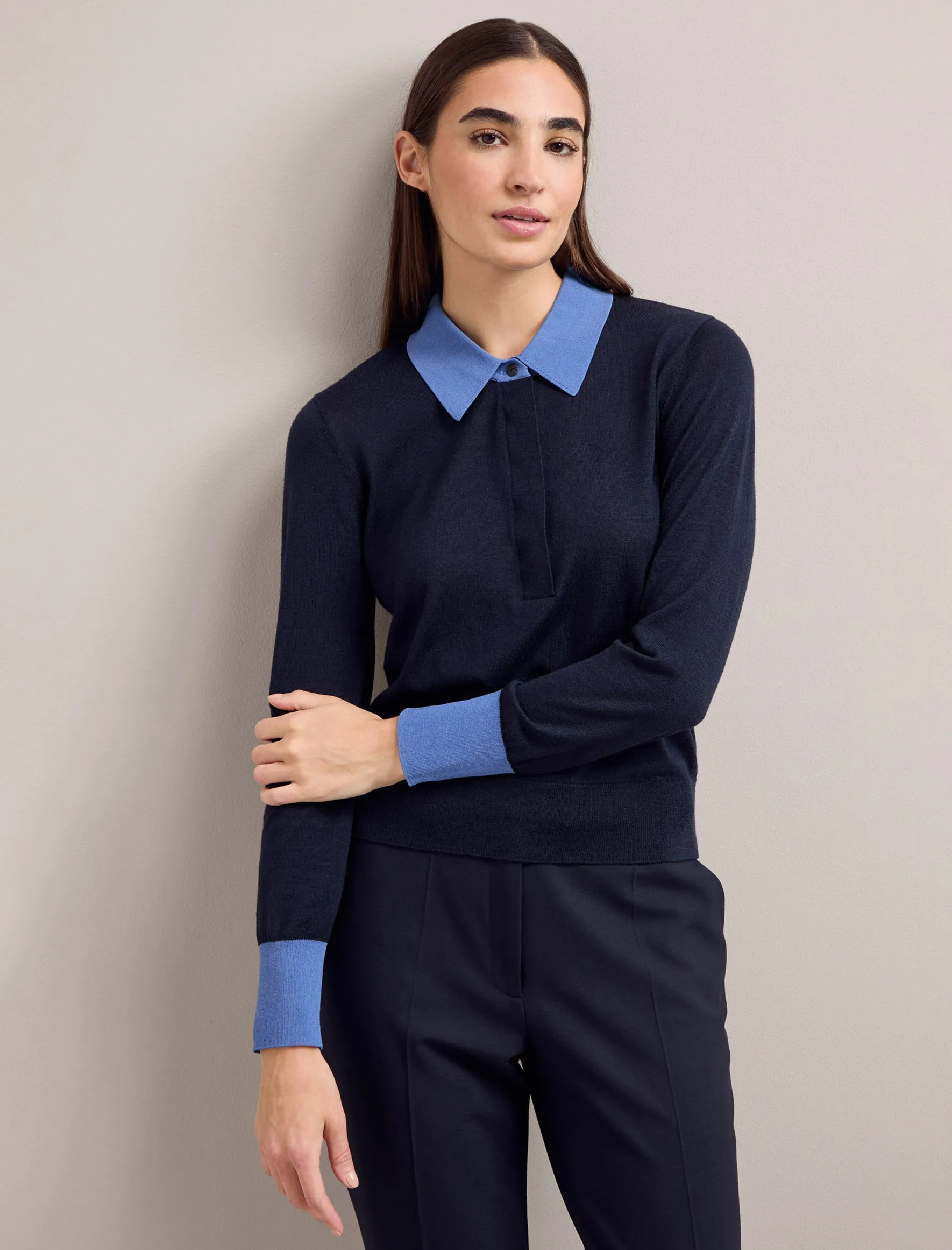 Josie Silk Blend Jumper - Navy Blue Colour Block