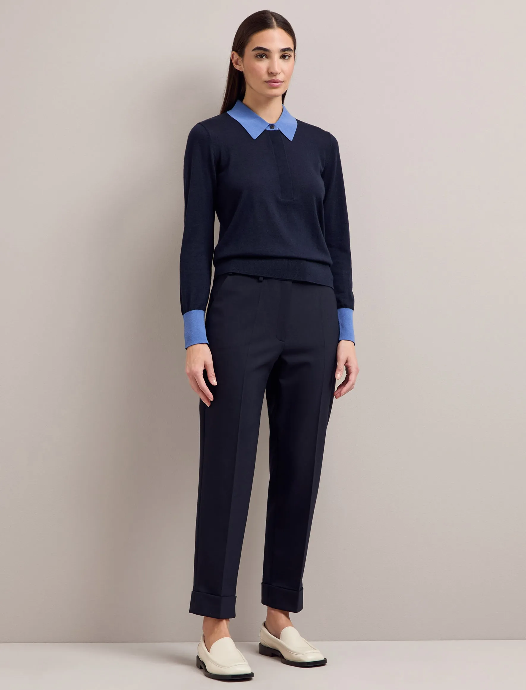 Josie Silk Blend Jumper - Navy Blue Colour Block