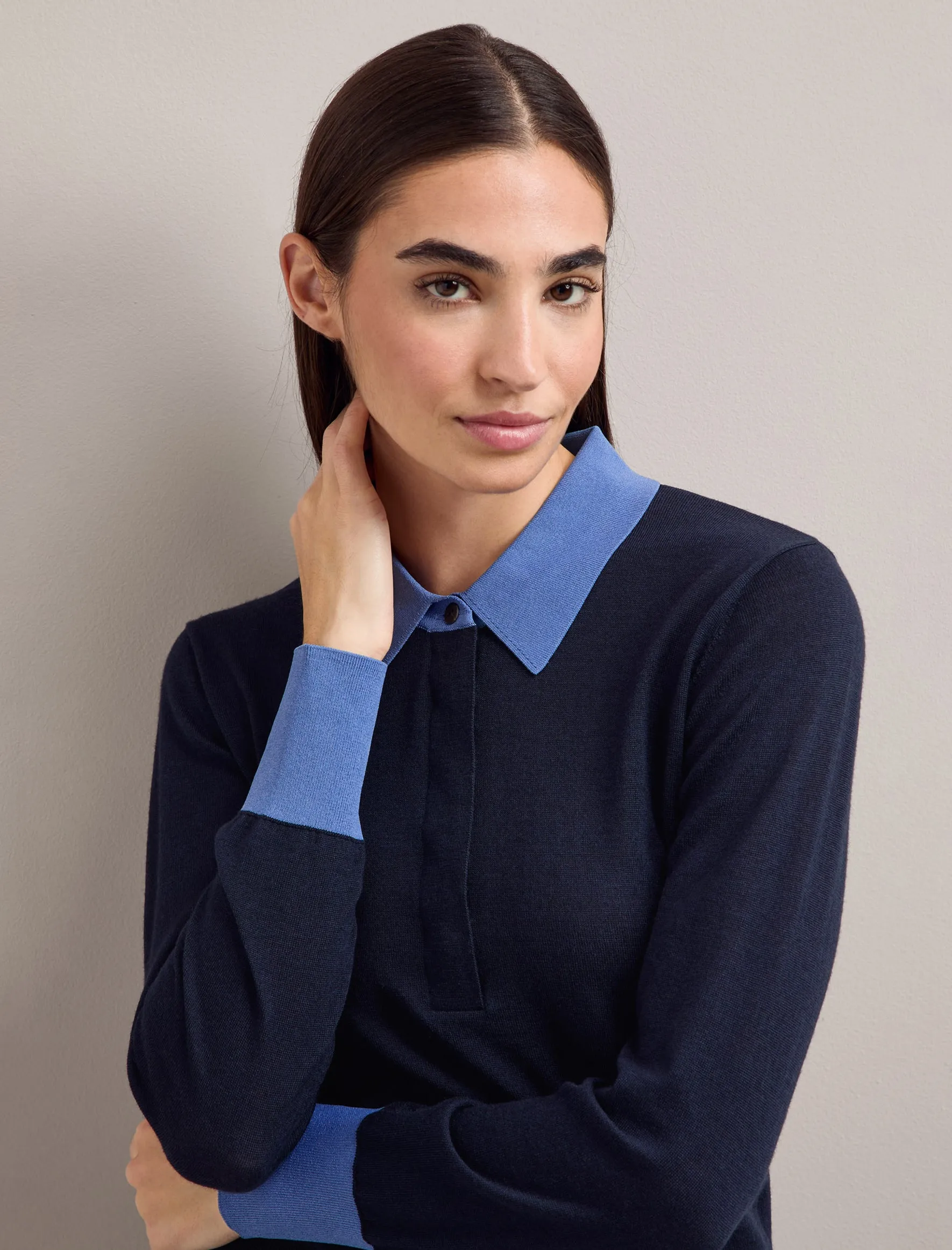 Josie Silk Blend Jumper - Navy Blue Colour Block