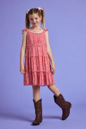 Kids Coral Floral Sleeveless Babydoll Dress