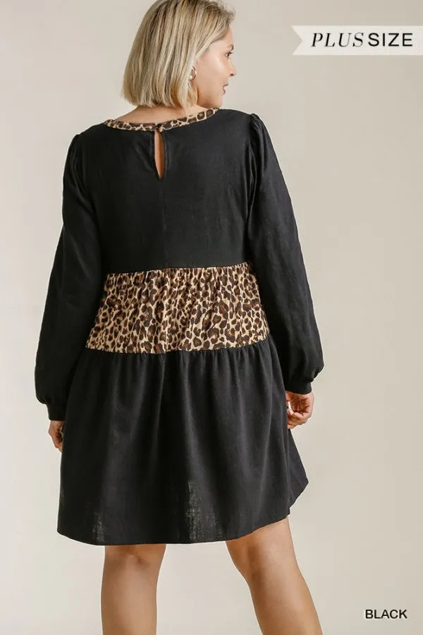 Leopard Tiered Babydoll Dress, Black