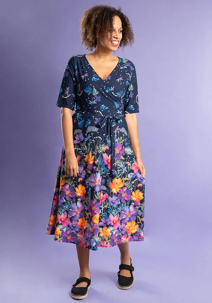 Libelle Border Floral & Dragonfly Print Midi Dress