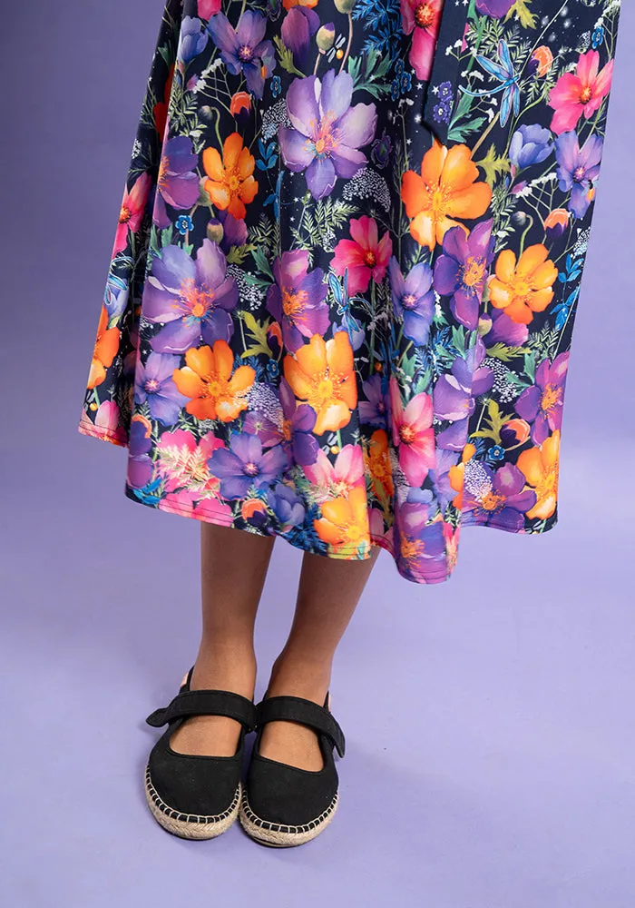 Libelle Border Floral & Dragonfly Print Midi Dress