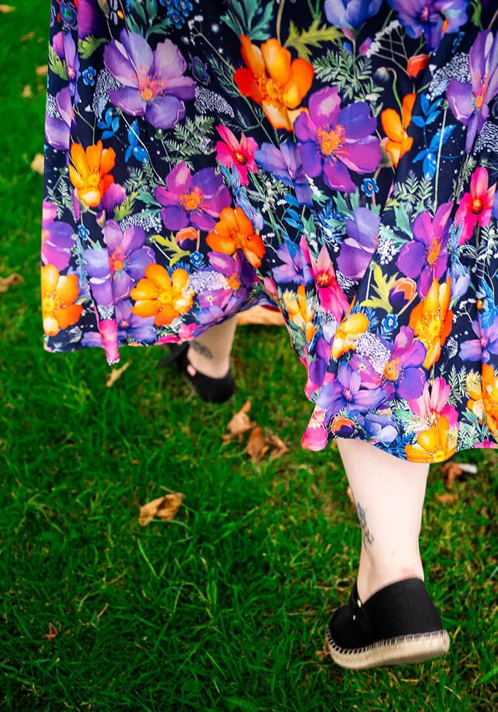 Libelle Border Floral & Dragonfly Print Midi Dress