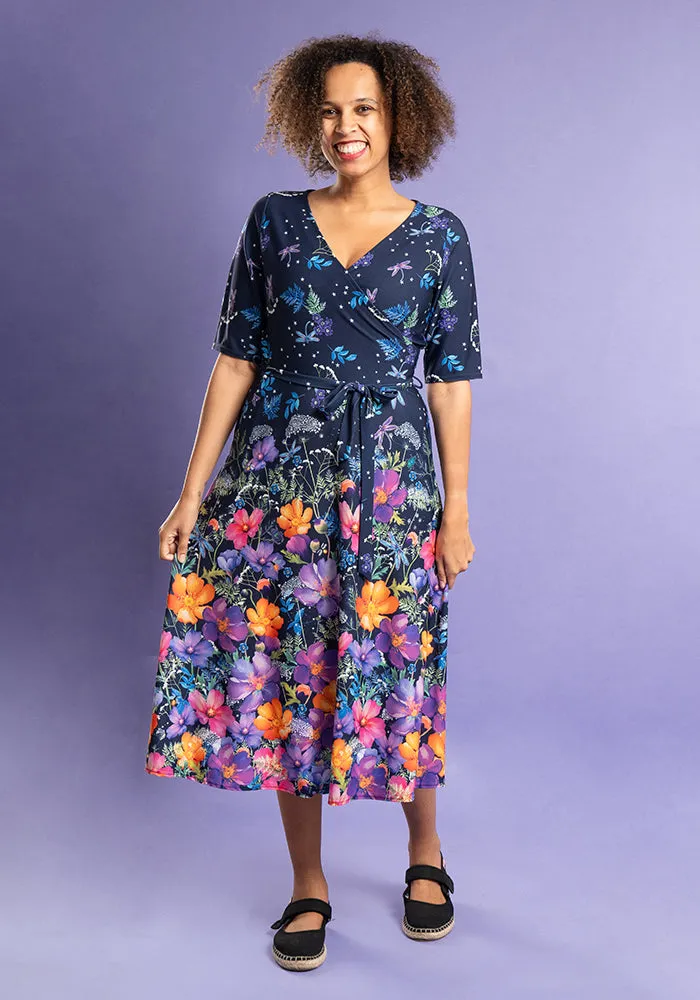 Libelle Border Floral & Dragonfly Print Midi Dress