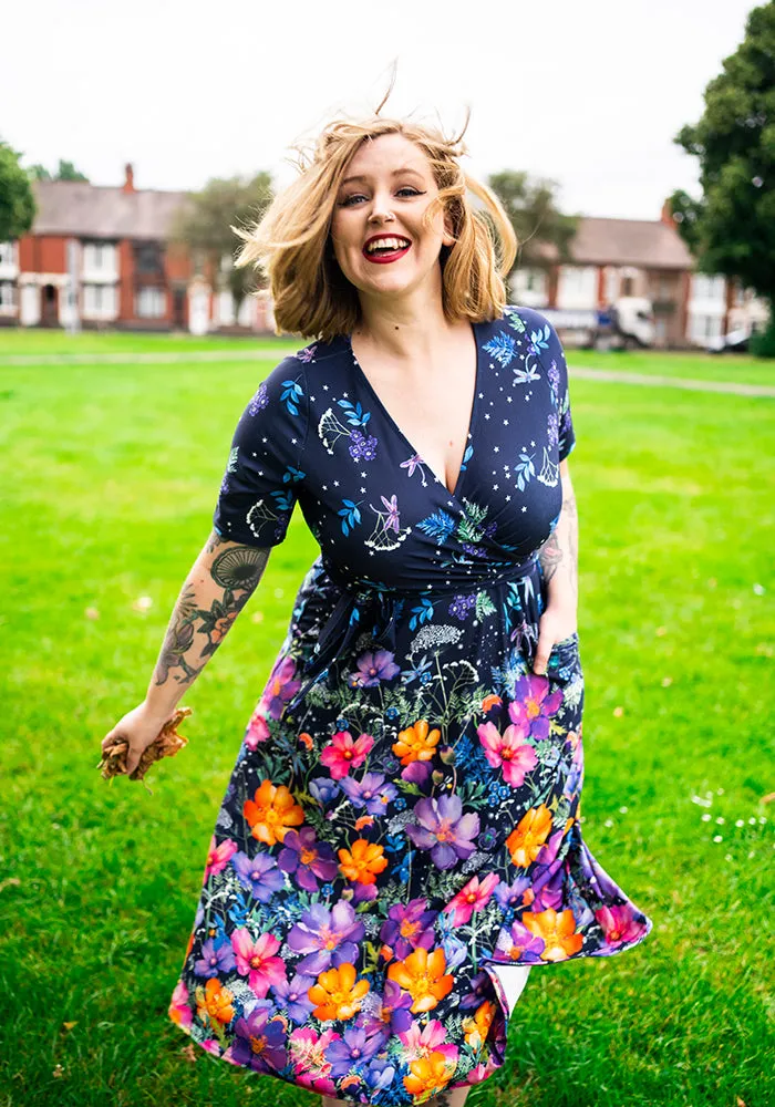 Libelle Border Floral & Dragonfly Print Midi Dress