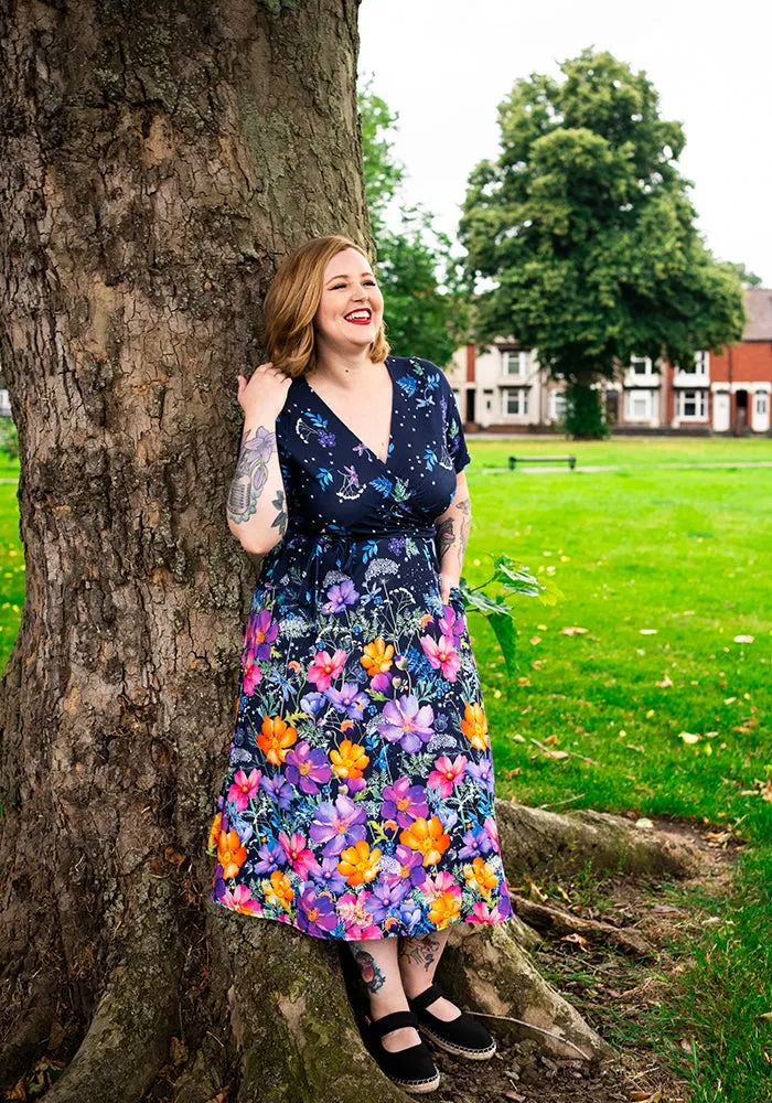 Libelle Border Floral & Dragonfly Print Midi Dress