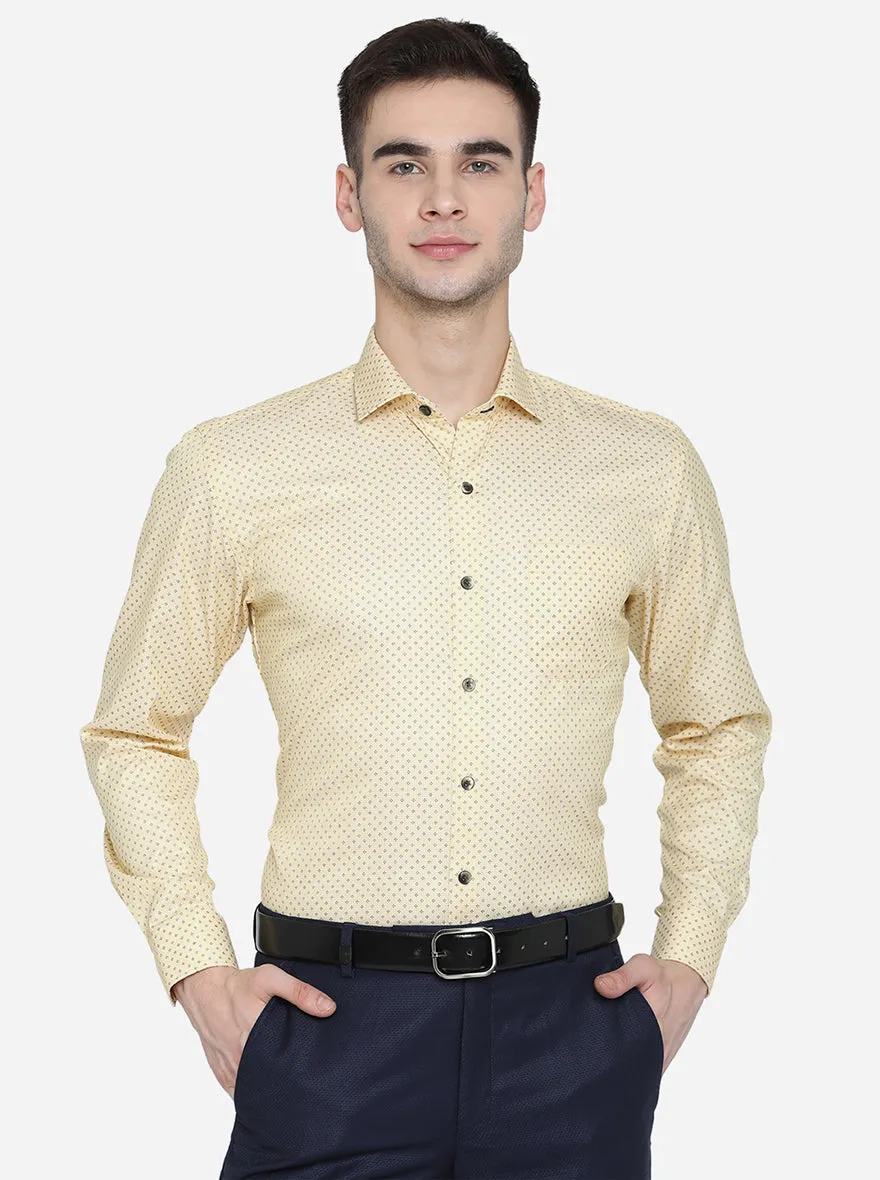 Light Mustard Printed Slim Fit Formal Shirt | Greenfibre