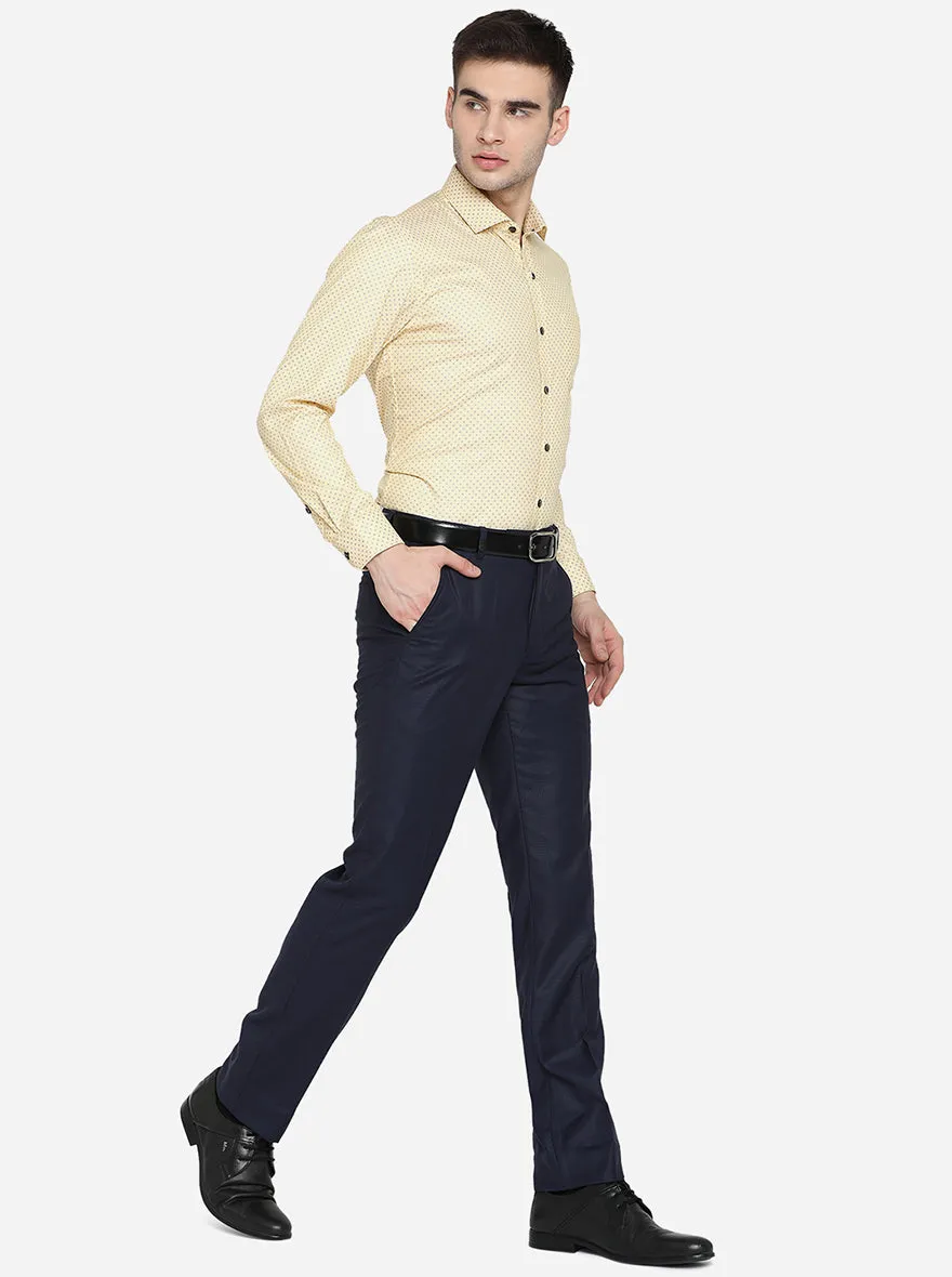 Light Mustard Printed Slim Fit Formal Shirt | Greenfibre