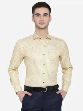 Light Mustard Printed Slim Fit Formal Shirt | Greenfibre