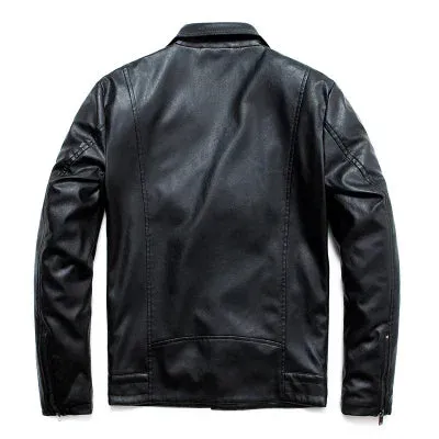 MAIDANGDI Men's  Leather Jacket  Irregular Coat  Motorcycle Style Windproof Top  Synthetic Leather  Solid Color  Oversized Size