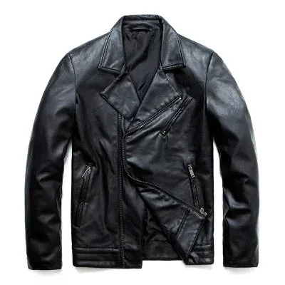 MAIDANGDI Men's  Leather Jacket  Irregular Coat  Motorcycle Style Windproof Top  Synthetic Leather  Solid Color  Oversized Size