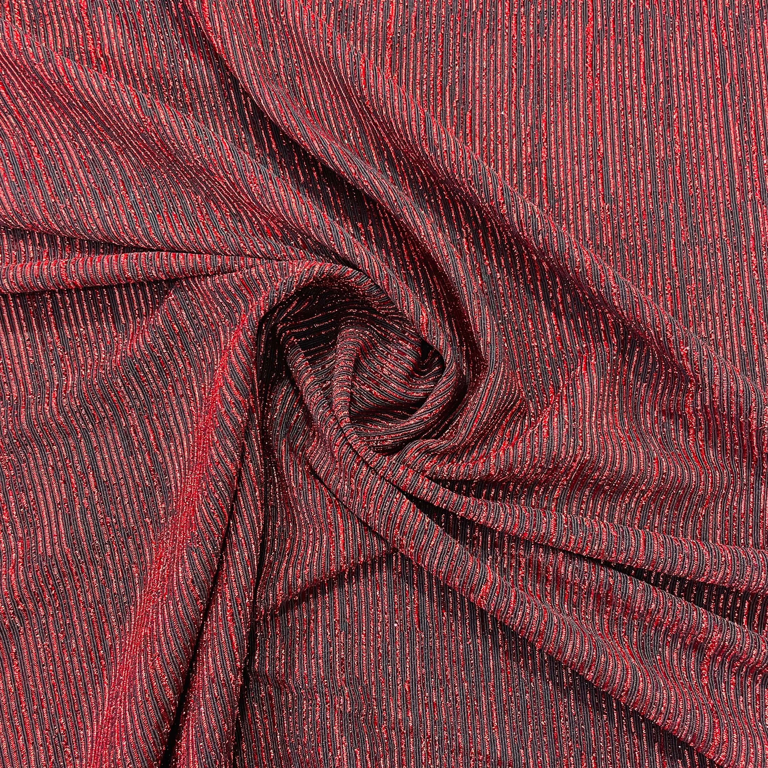 Maroon Shimmer Pleated Knitted Lycra Fabric