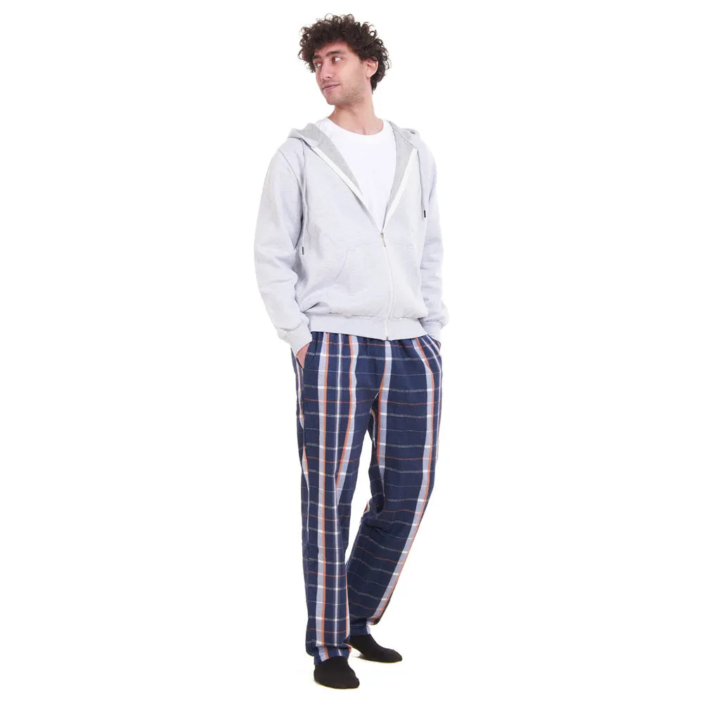 Men Winter Pajama 3 PCS Set Light Grey Sweatshirt  Off-white top  White x Dark Blue Checkered Pants