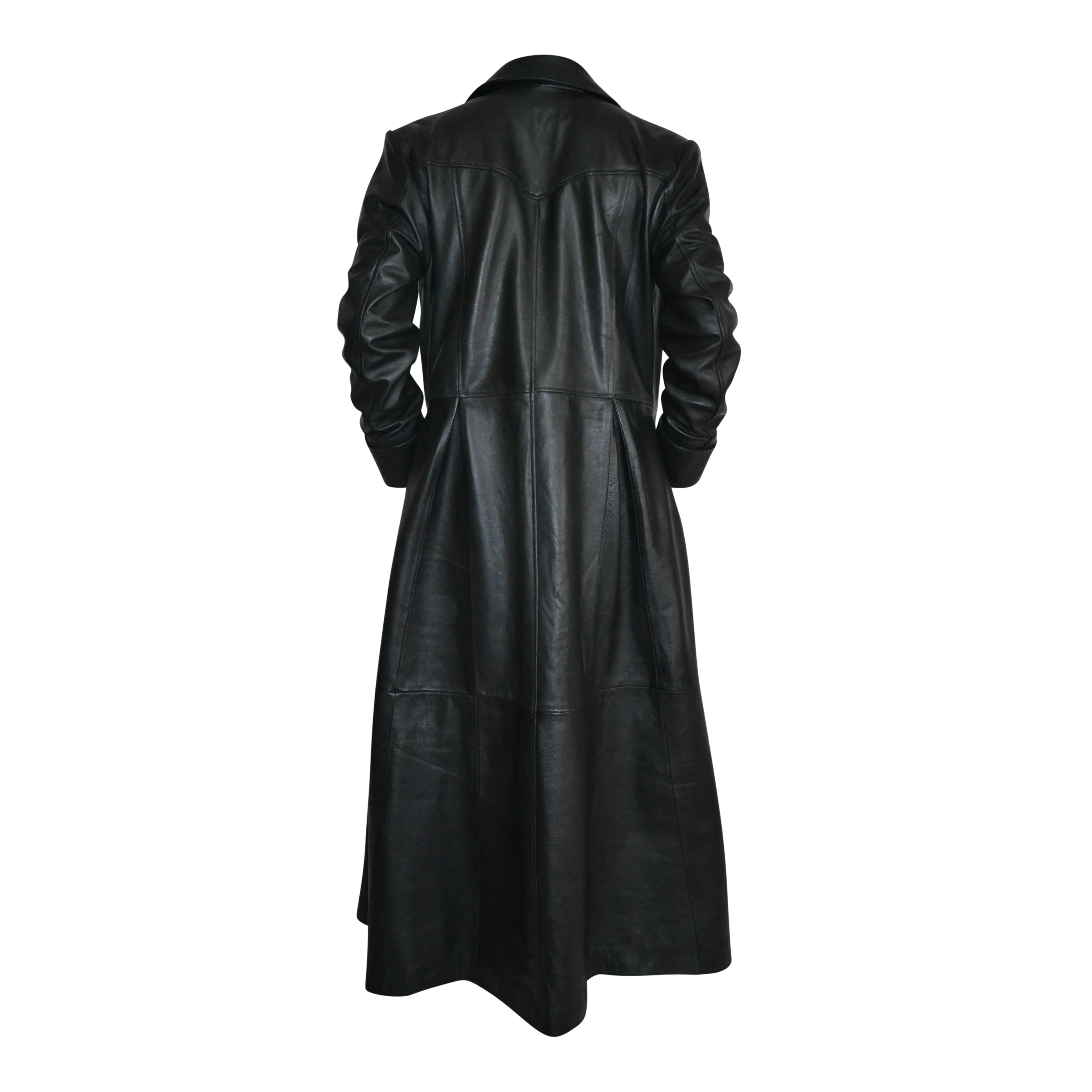 Mens Black Slim Fit Genuine Leather Double Breasted Gothic Trench Long Coat