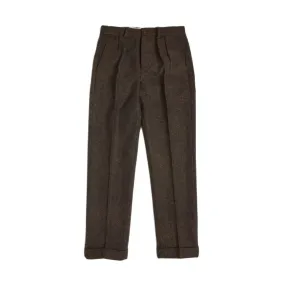 Men's Brown Tweed Straight High Waist Pants - Classic Designer Amekaji Trousers