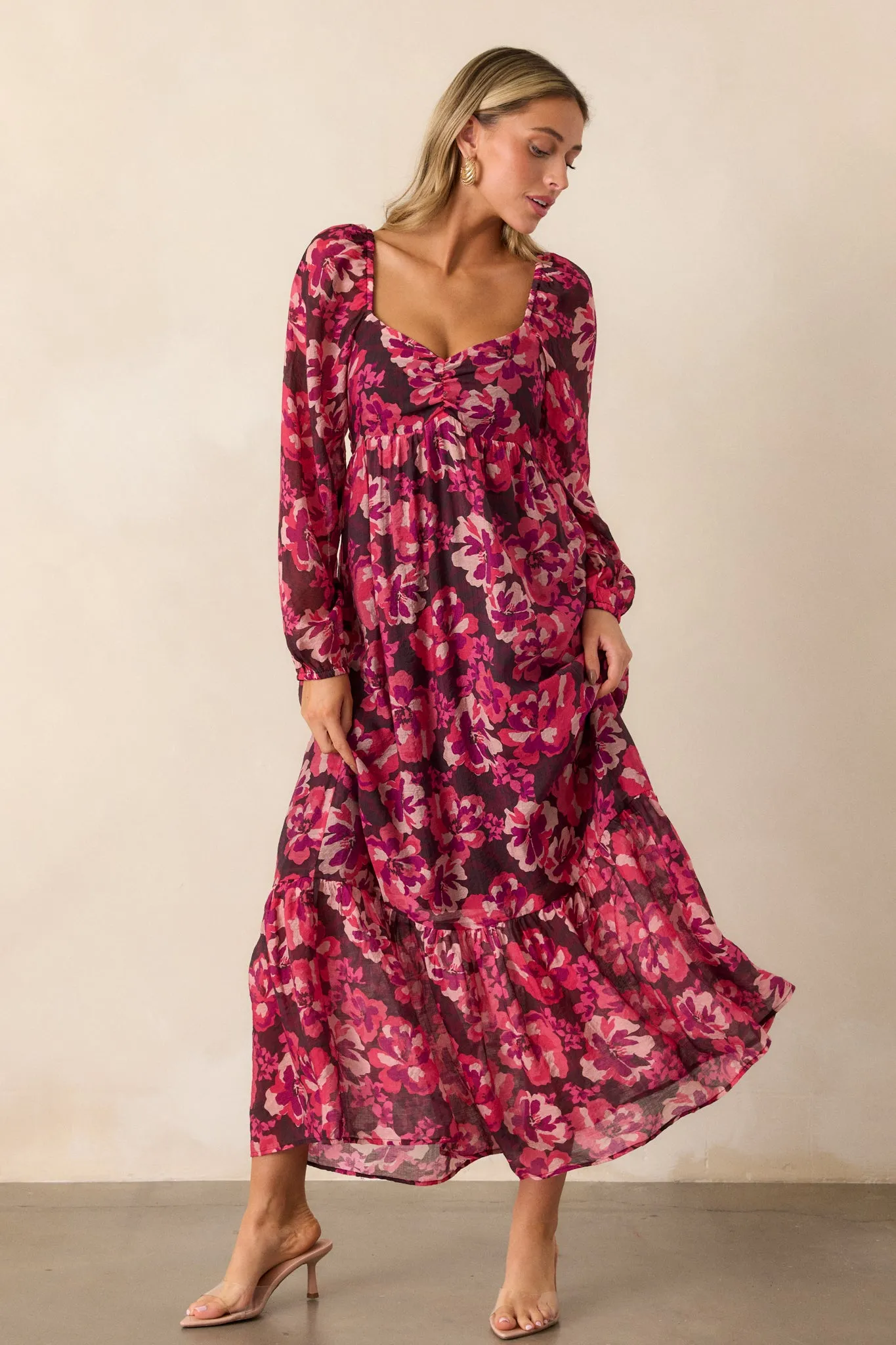 MINKPINK Savannah Pink Floral Babydoll Midi Dress