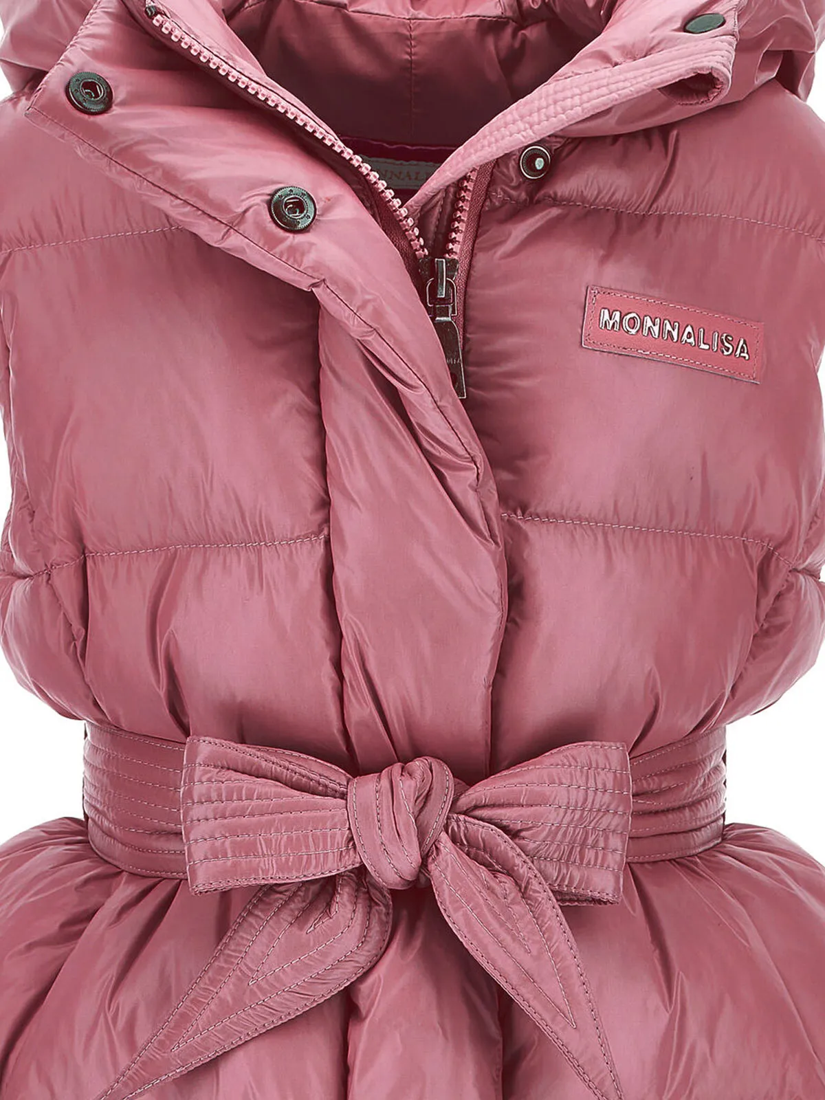 Monnalisa- Pink sleeveless gilet with ribbon belt