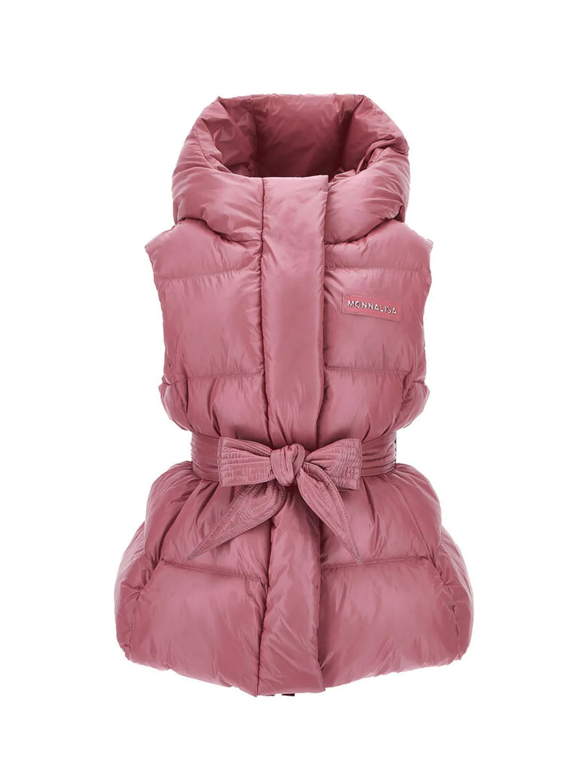 Monnalisa- Pink sleeveless gilet with ribbon belt