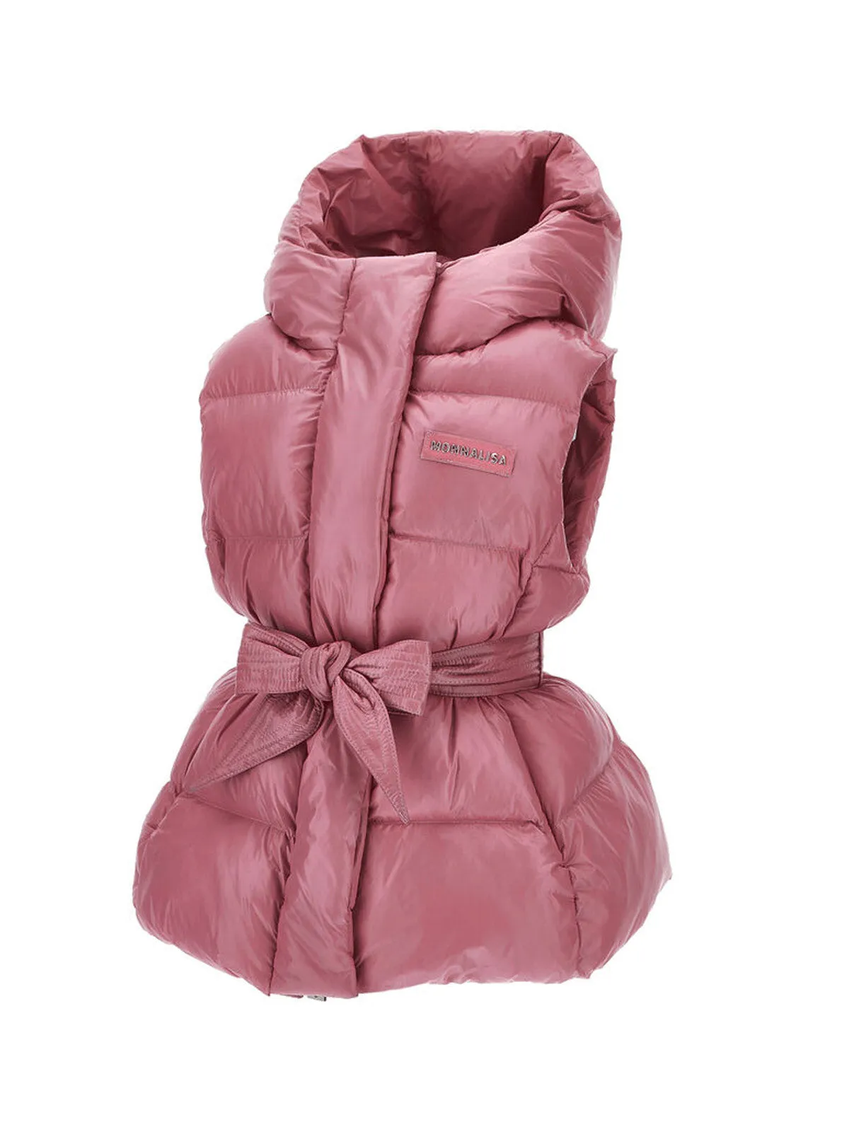 Monnalisa- Pink sleeveless gilet with ribbon belt