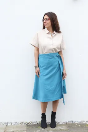 NEW! Cotton Hemp Wrap Skirt Blue