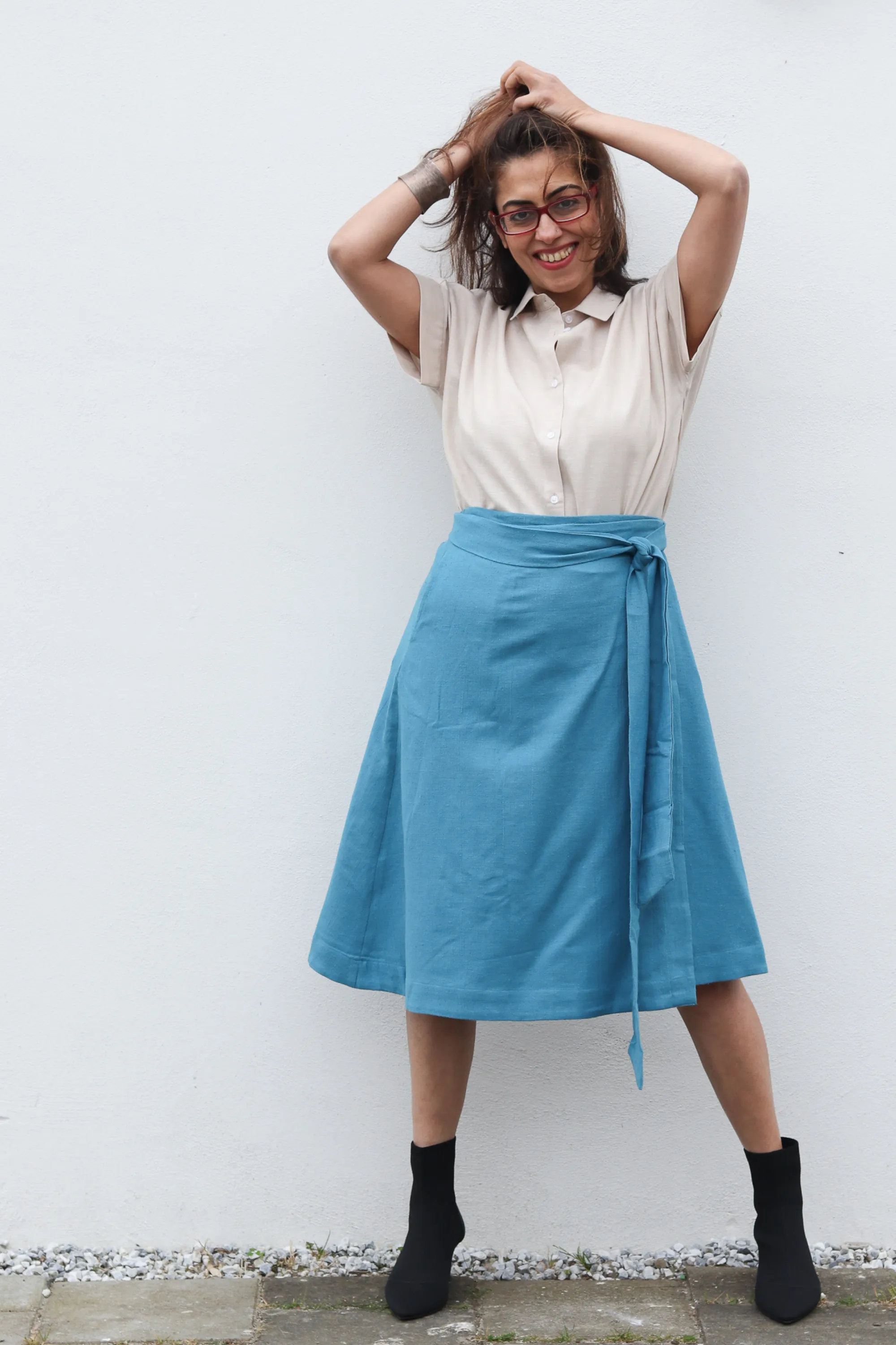 NEW! Cotton Hemp Wrap Skirt Blue