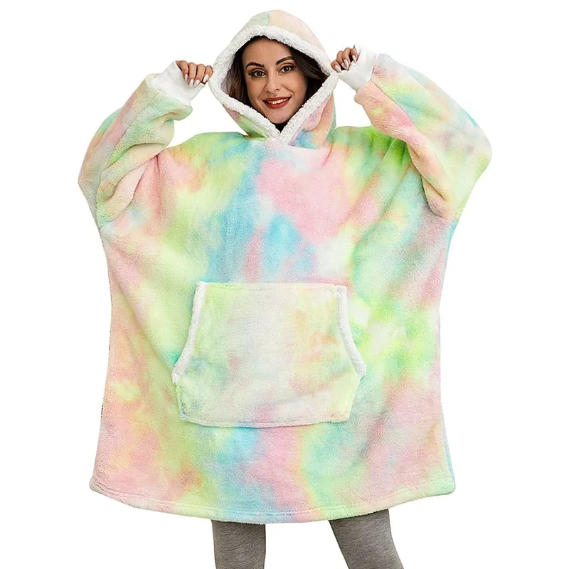 Oversized Hoodies Sweatshirt Women Winter Hoodies Fleece Giant TV Blanket With Sleeves Pullover Oversize Women Hoody Sweatshirts