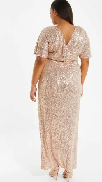 Pink Sequin Wrap Midi Dress