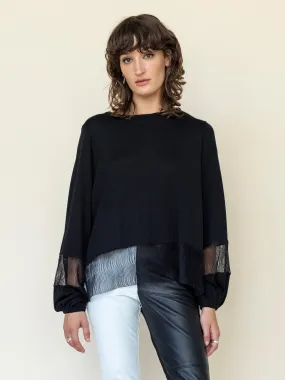 Poet Sleeve Knit Top in Black