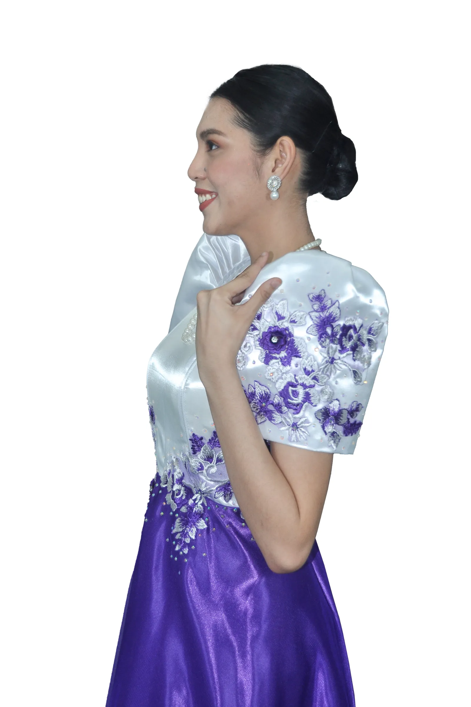 Purple Skirt Duchess and Lace Filipiniana Dress - CHRISTELLE - DL03