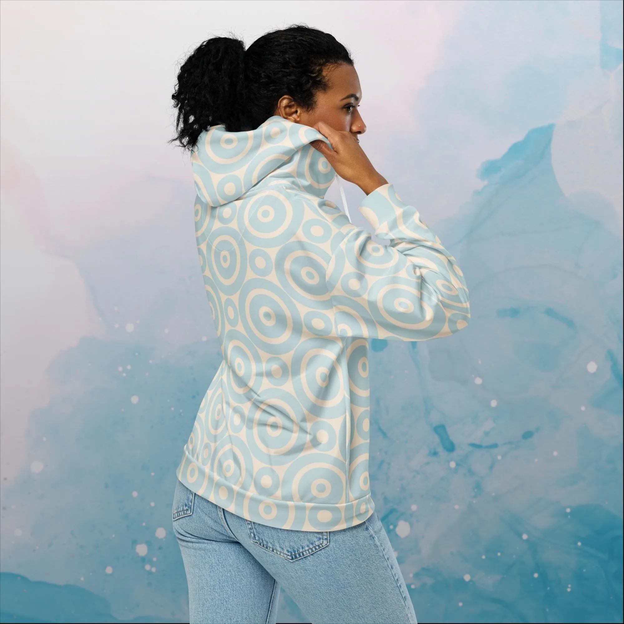 Robins Egg Blue Printed Target Circles Unisex Zip Hoodie