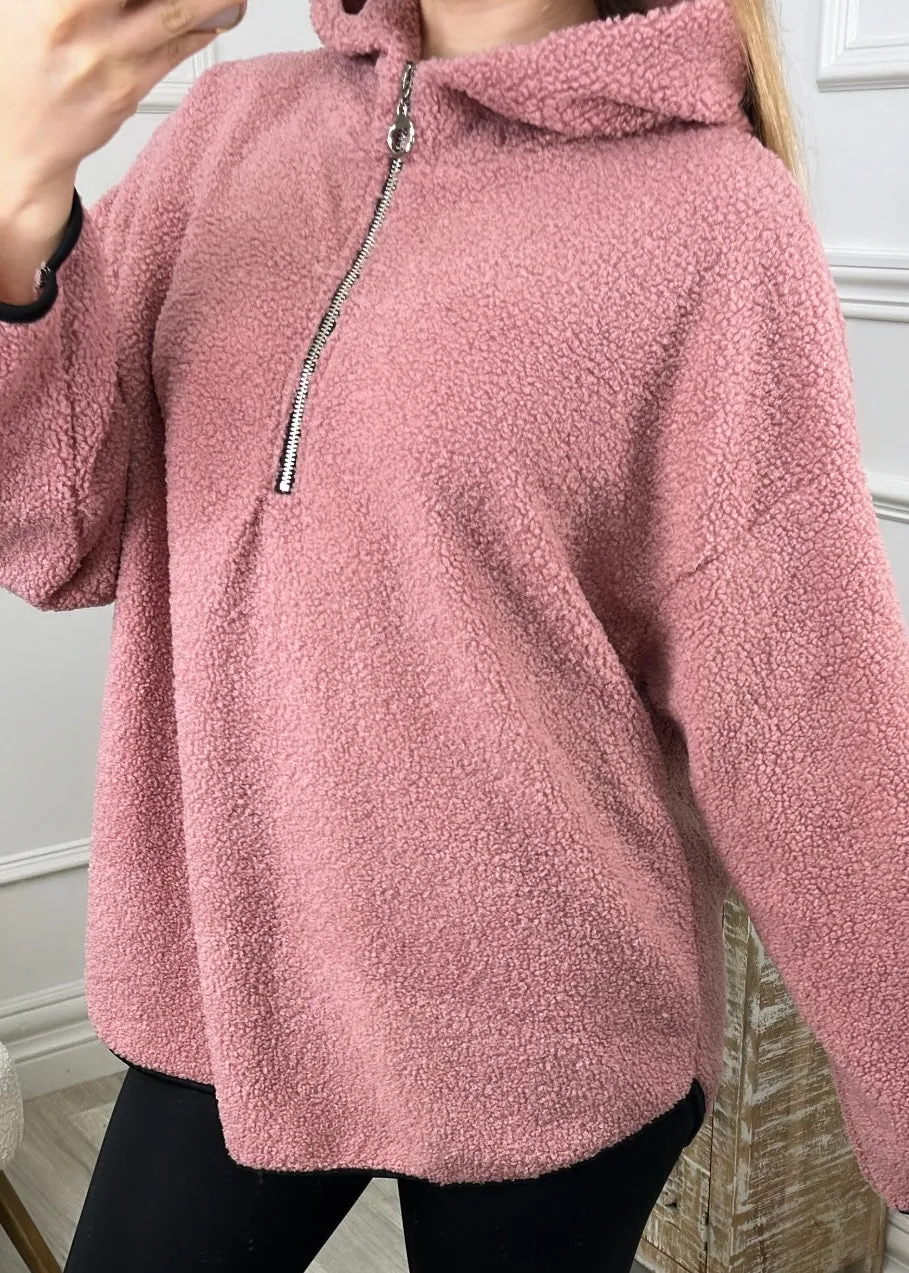 Ruth Blush Teddy Half Zip Pullover