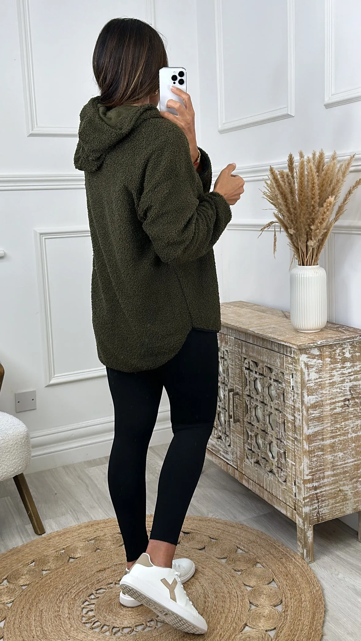 Ruth Khaki Teddy Half Zip Pullover