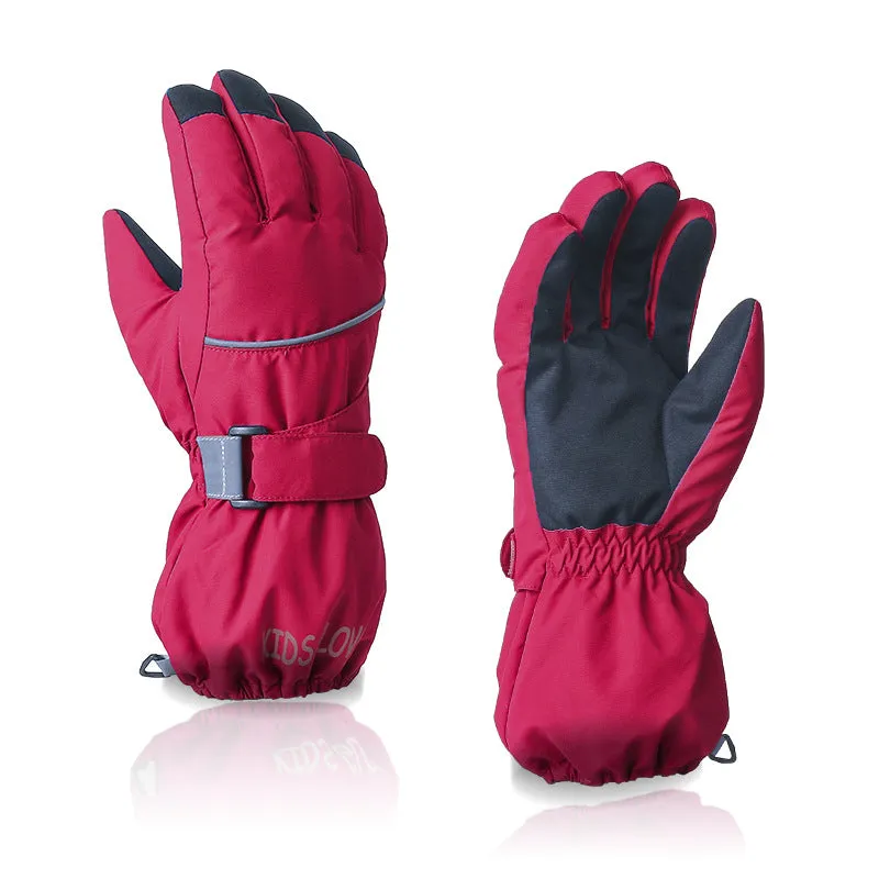 Ski Gloves Kids Outdoor Five-fingers Warm Riding Gloves Non-slip Ski Mittens