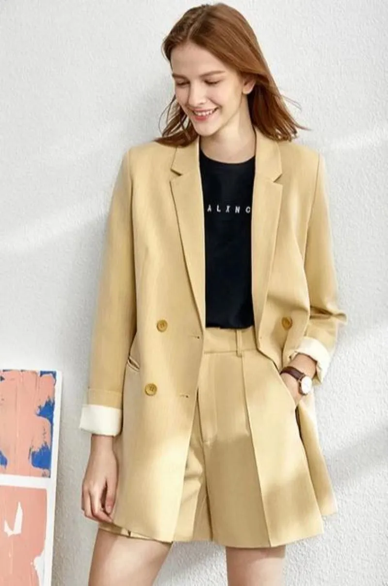 Solid Blazer High Waist Pants Suit