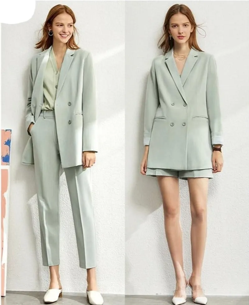 Solid Blazer High Waist Pants Suit