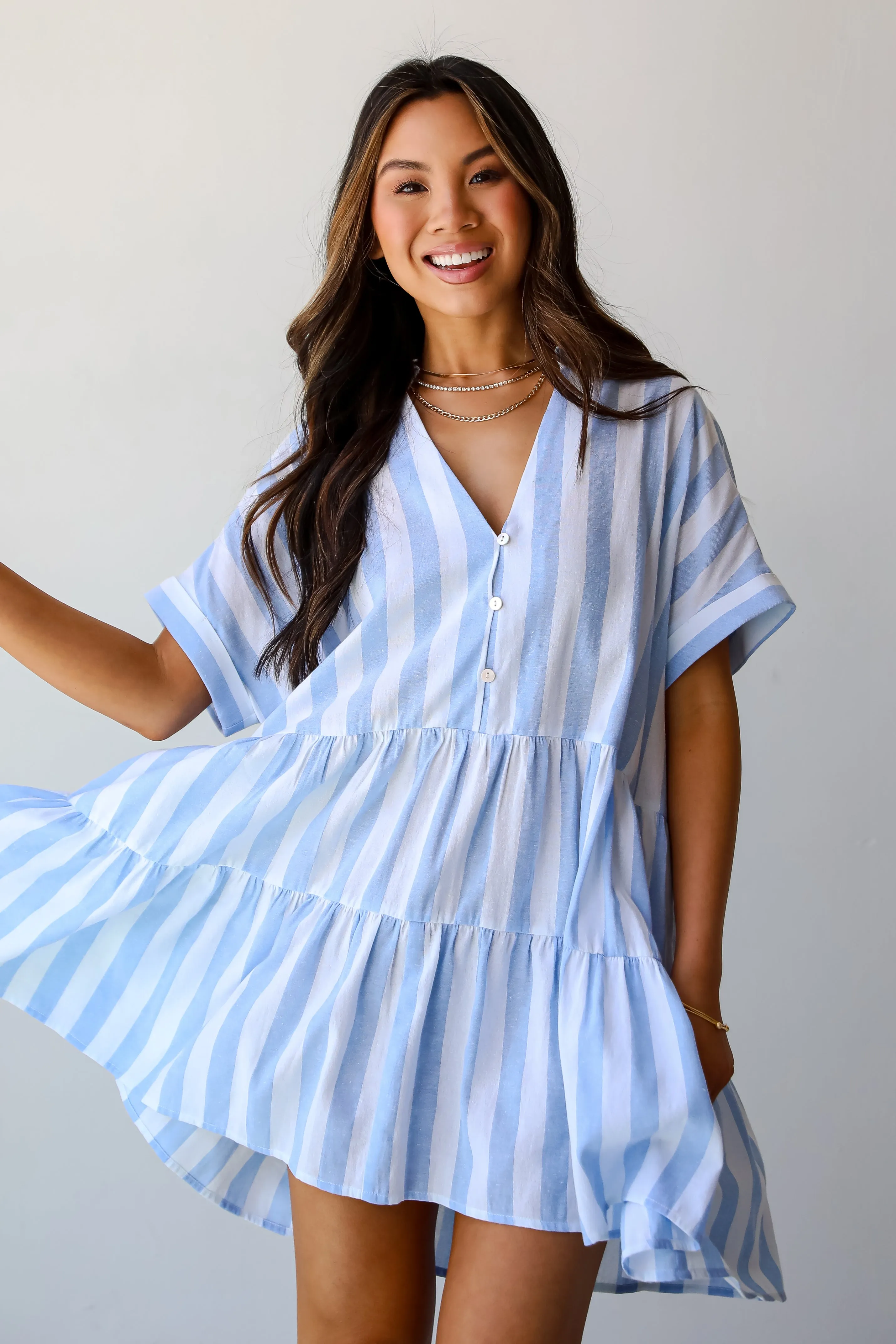 Splendid Attitude Light Blue Striped Mini Dress