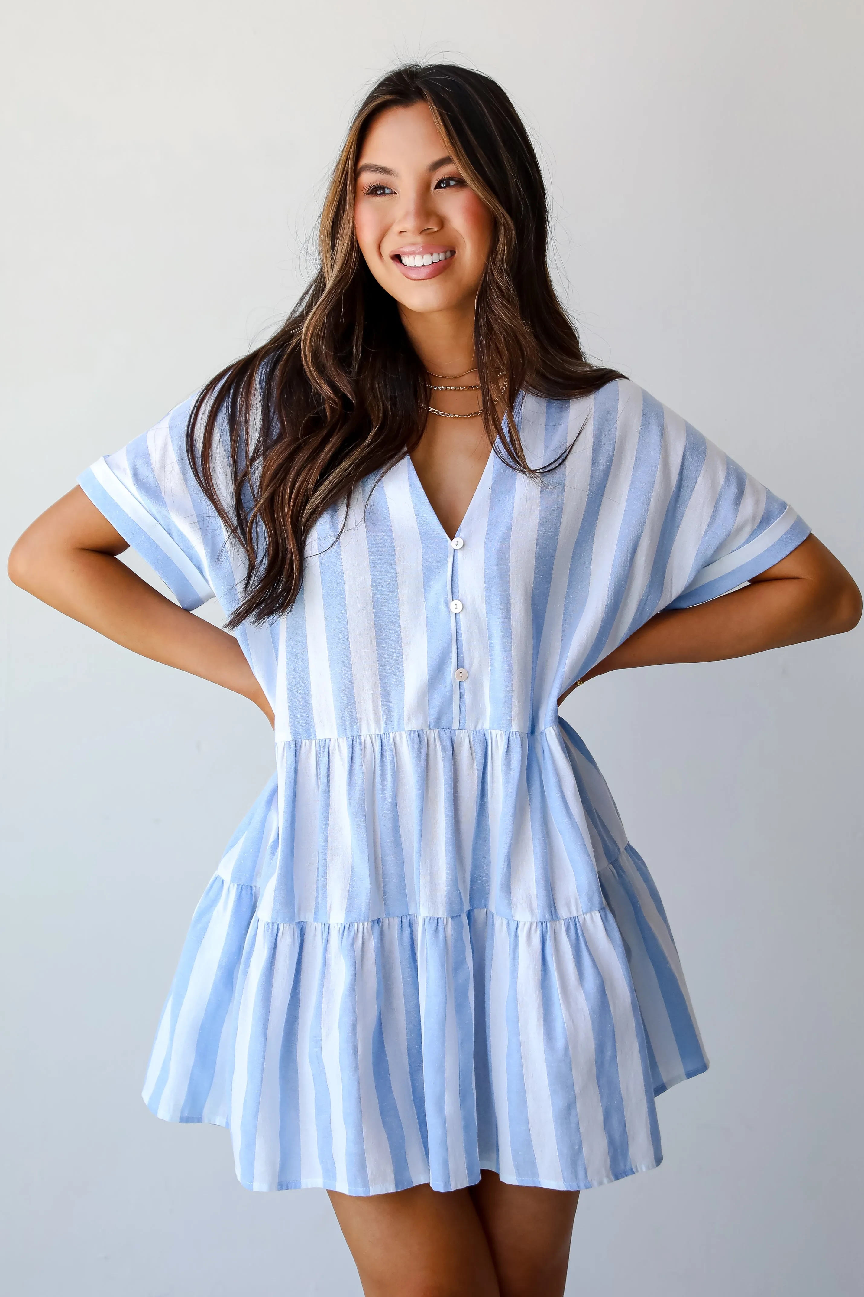 Splendid Attitude Light Blue Striped Mini Dress