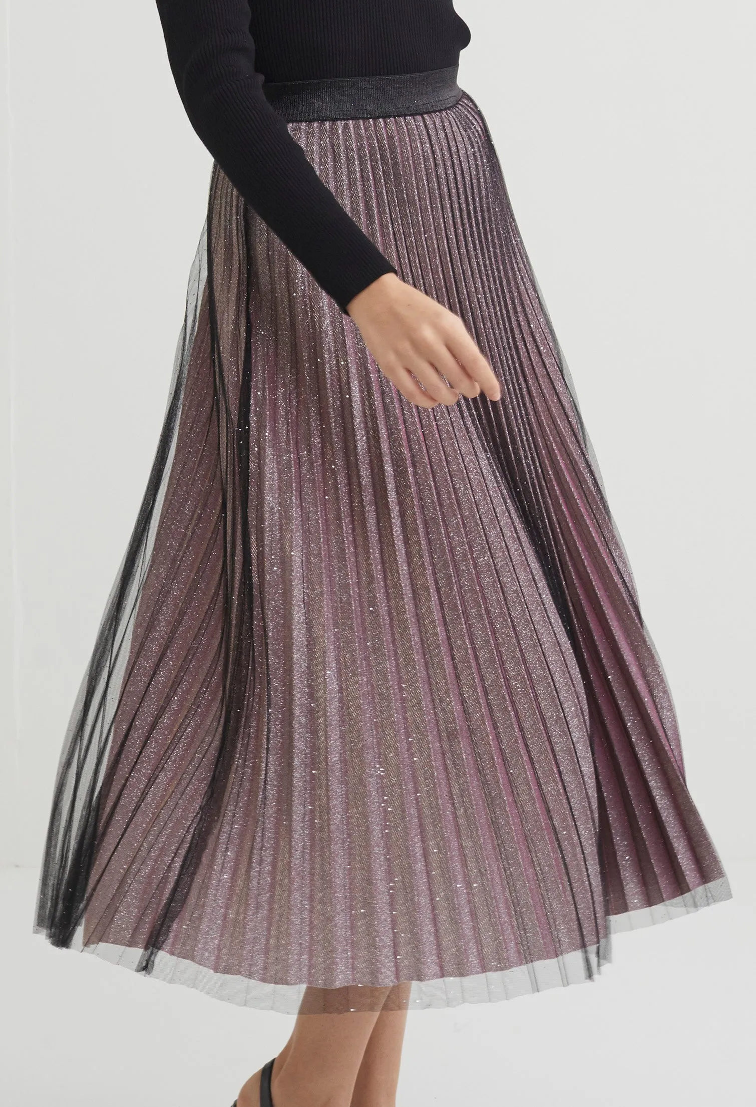 Starlight Glitter Pleated Midi Skirt