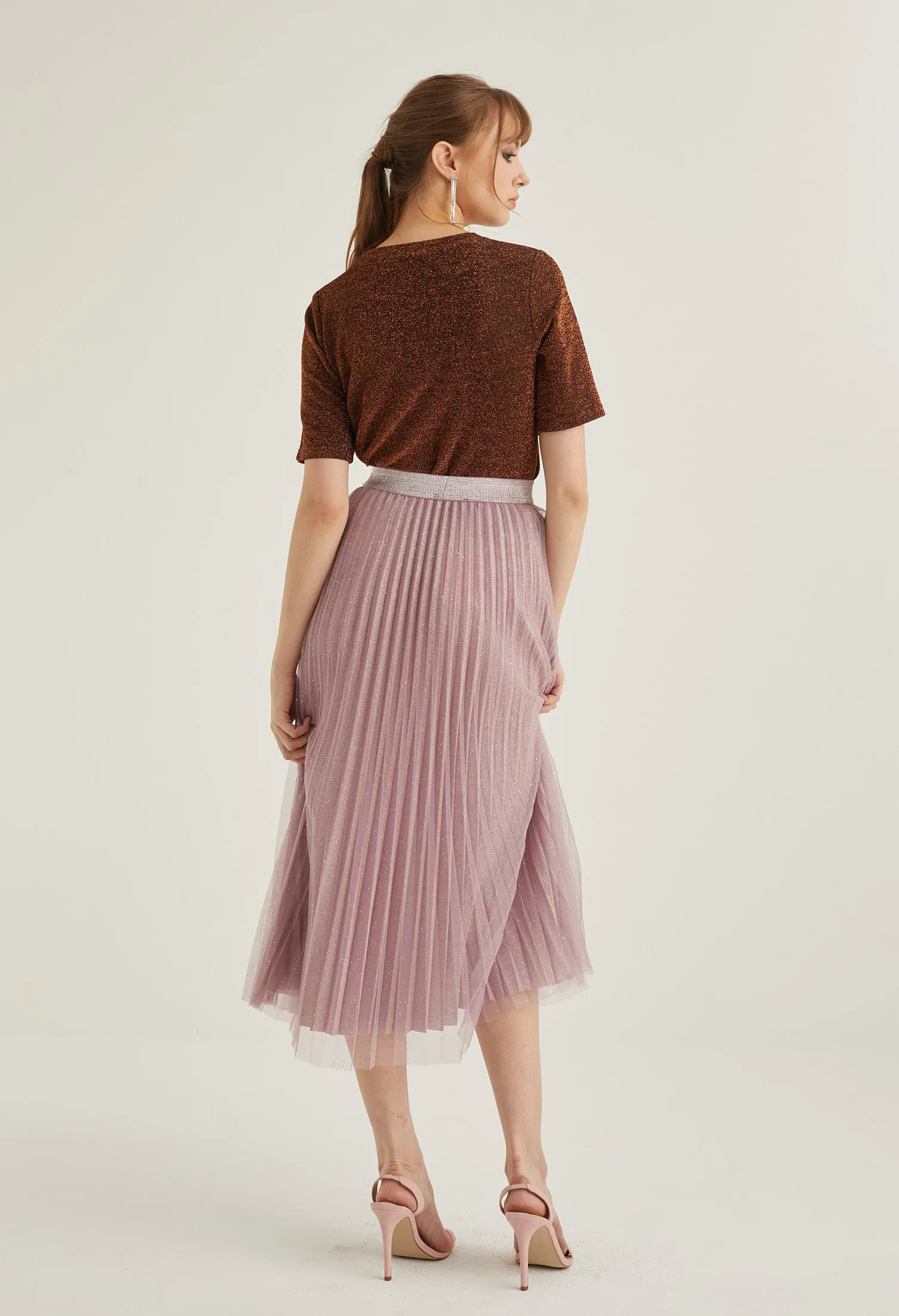 Starlight Glitter Pleated Midi Skirt