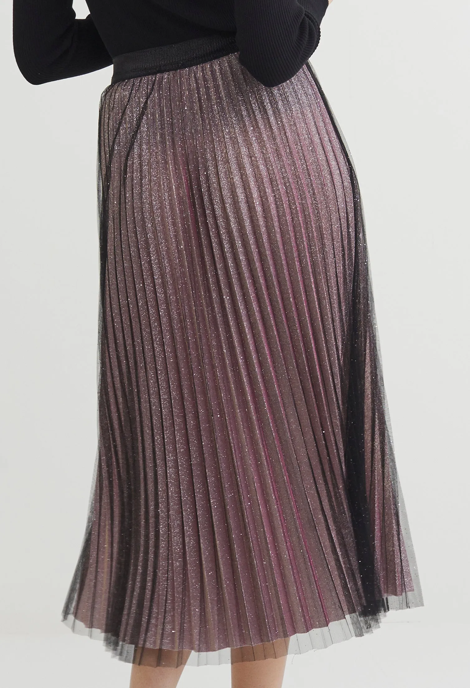 Starlight Glitter Pleated Midi Skirt