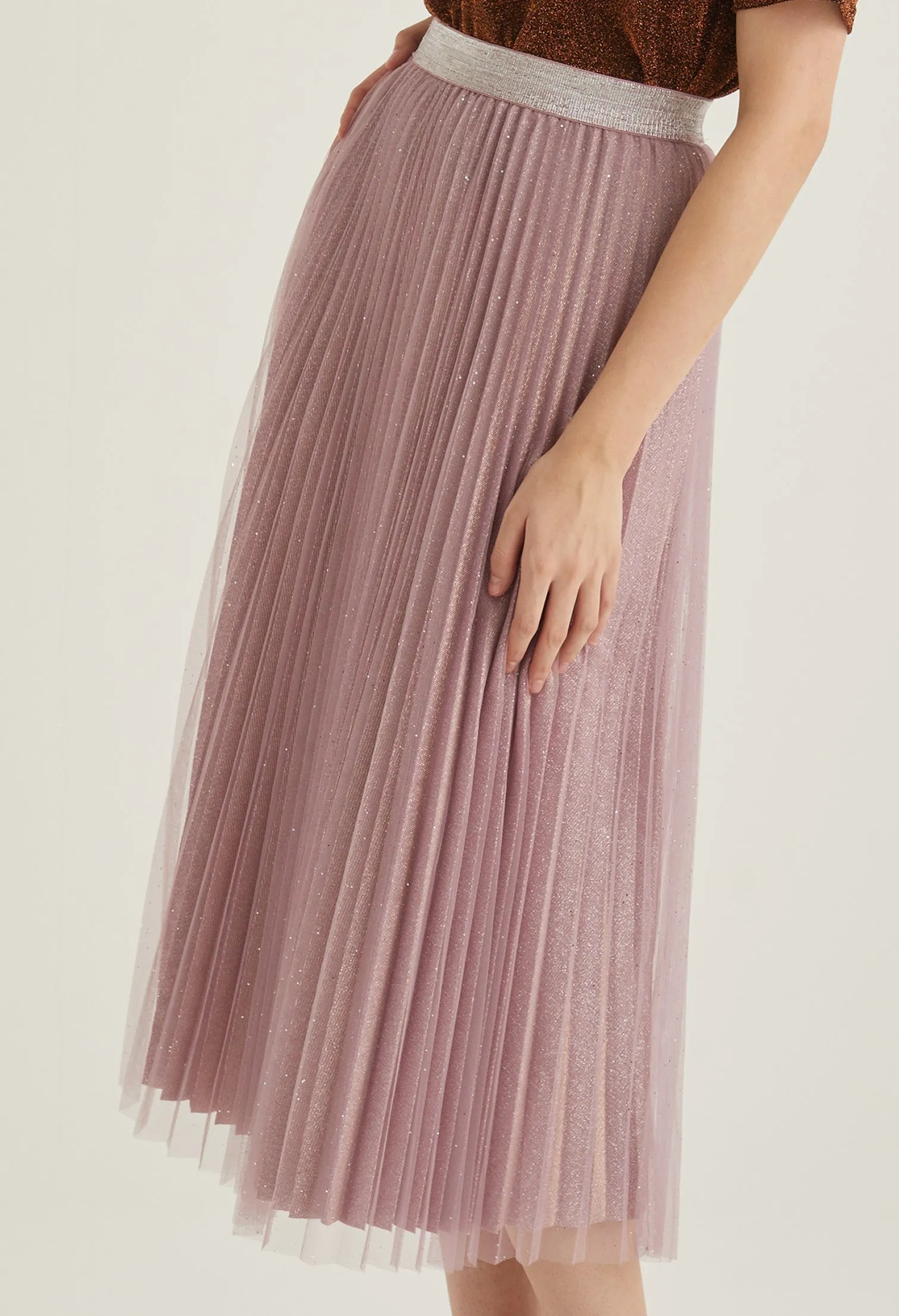 Starlight Glitter Pleated Midi Skirt