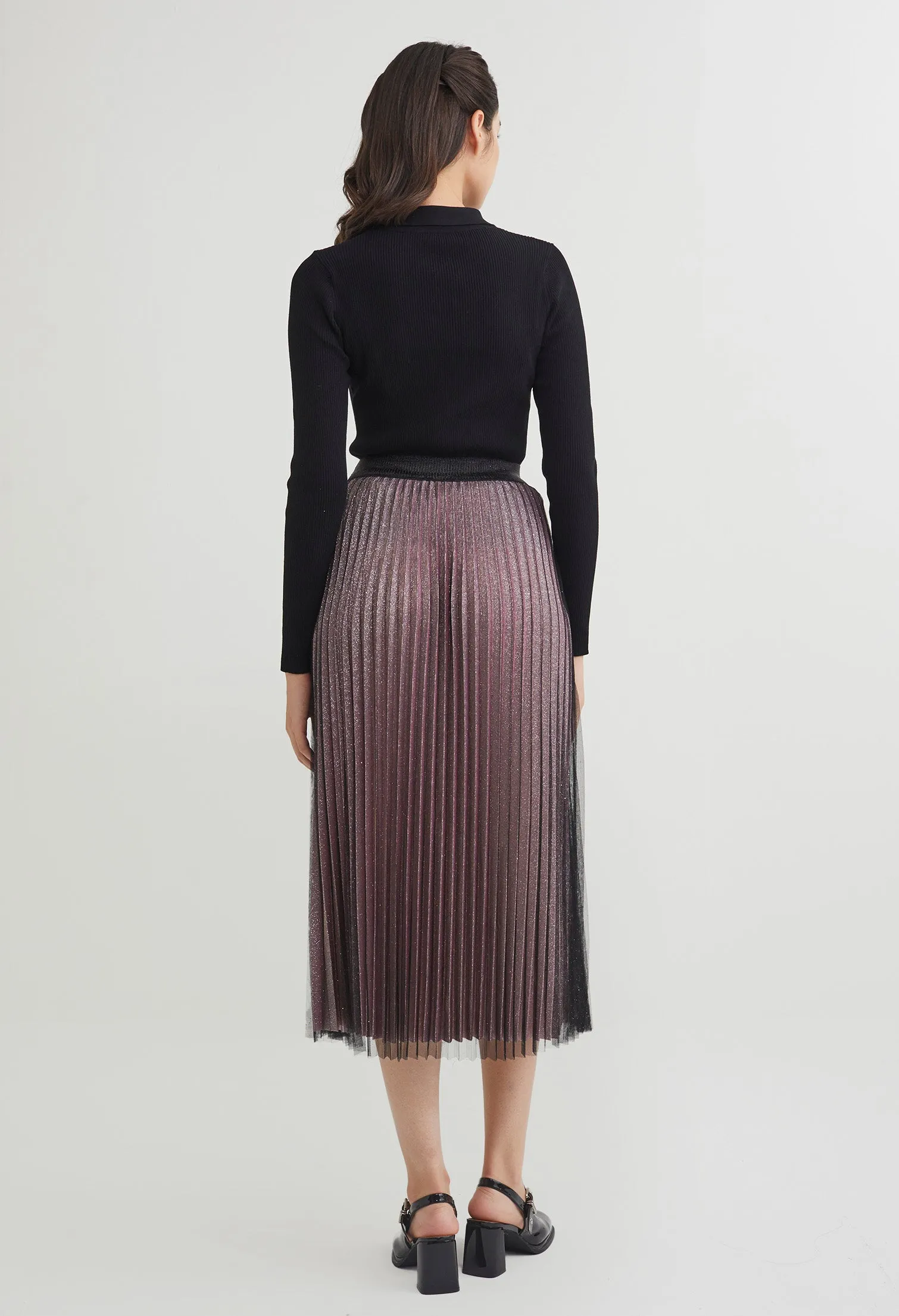 Starlight Glitter Pleated Midi Skirt