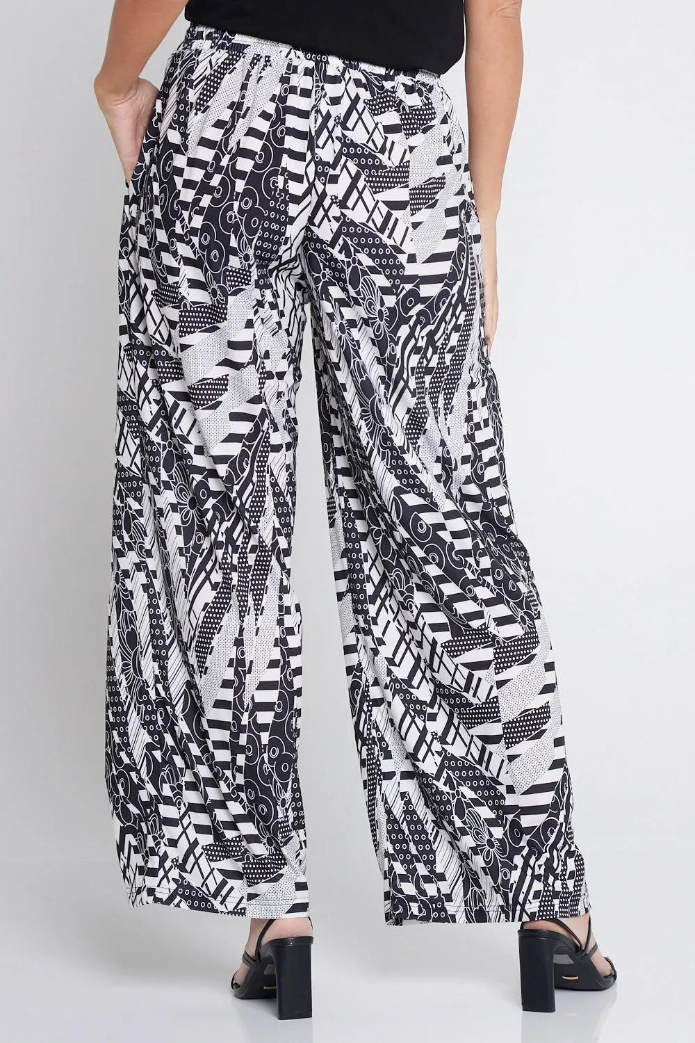 Tammy Wide Leg Jersey Pants - Black/White Collage